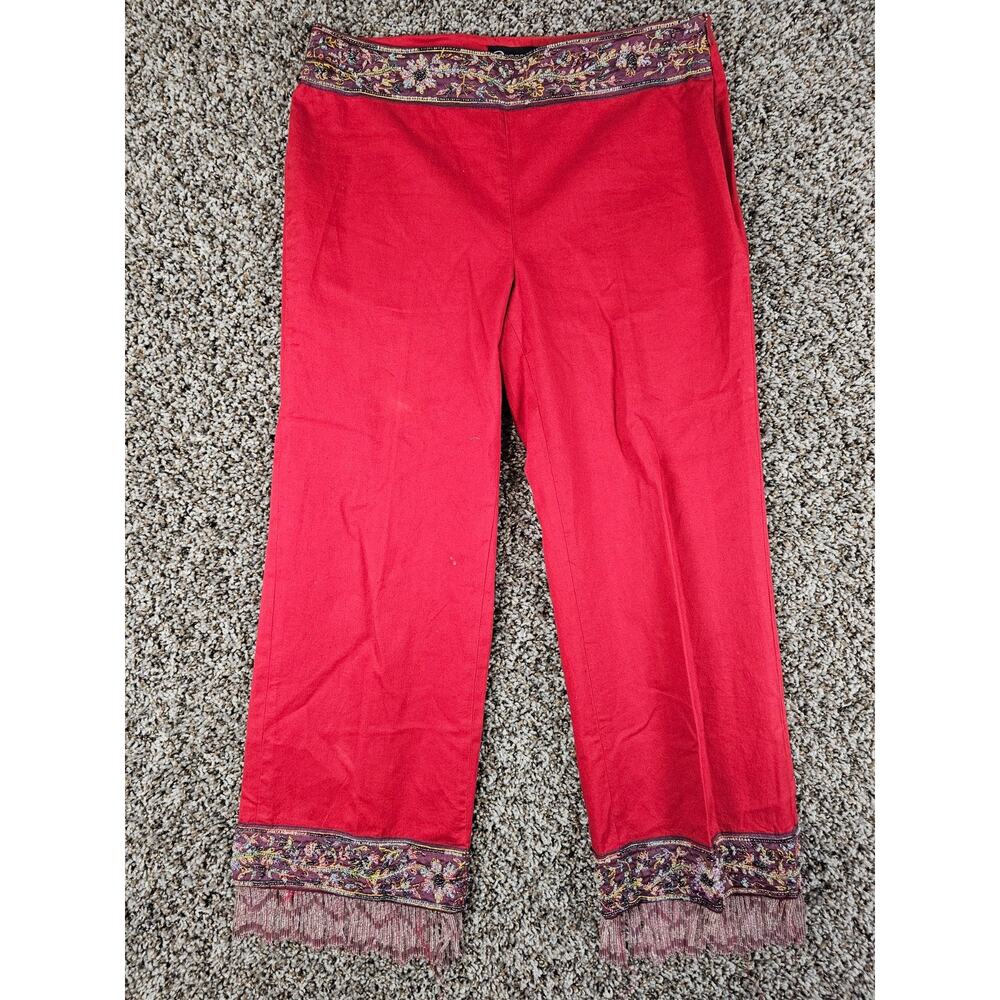 Vintage 1990s Womens Sz 14 Cropped Dress Pants Beaded Fringe Hem Red